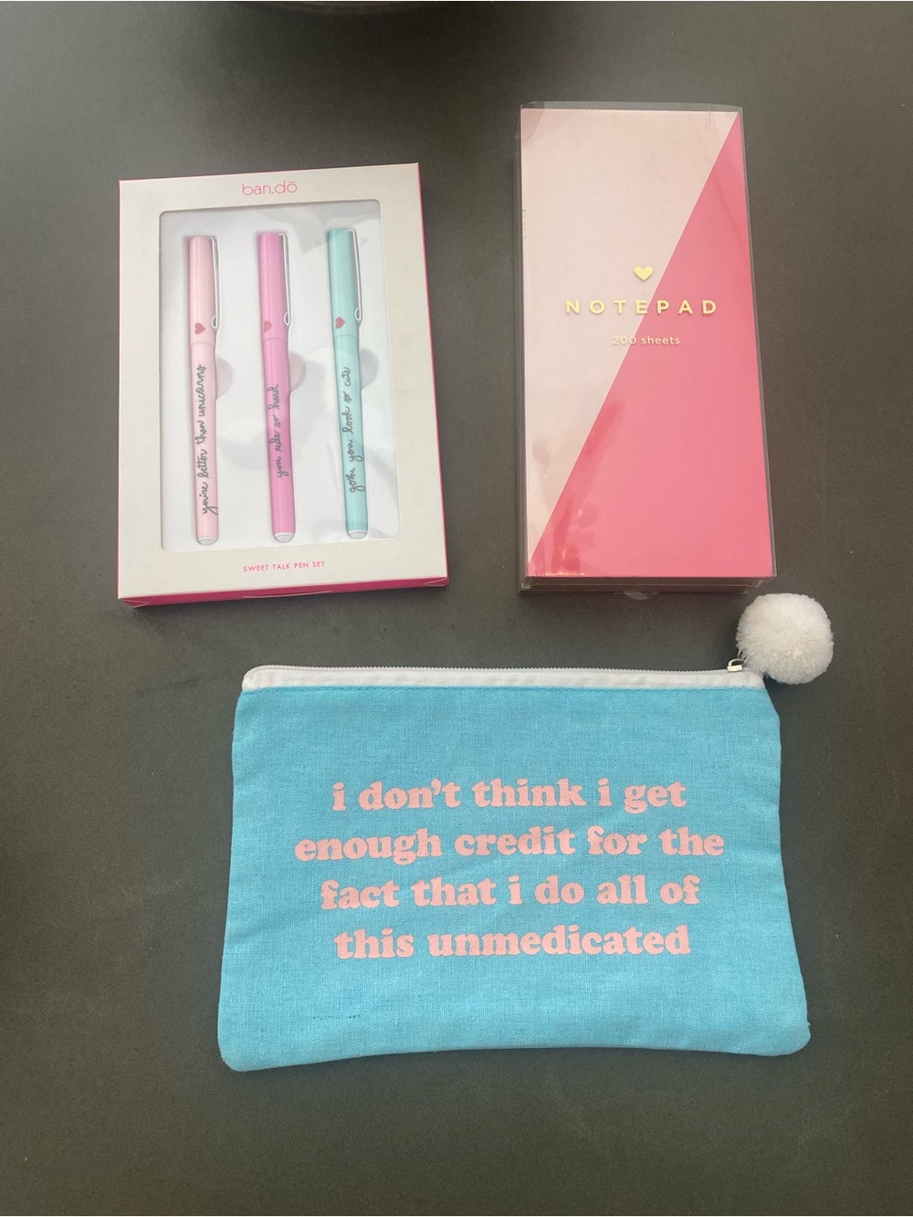 ban.do Pink & Aqua Stationery Set with Pom Pouch